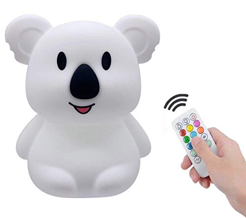 Grande Talla Koala luz nocturna infantil, luz quitamiedos, Lámpara de Noche lámpara de mesa para niños - lámpara infantil LED multicolor con mando, luz bebe Silicona suave y lavable - Grande Koala