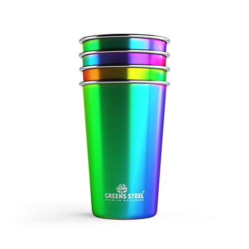 Greens Steel Vaso de 473 ml de acero inoxidable (4 unidades) – Vasos de metal prémium | Vaso apilable y duradero