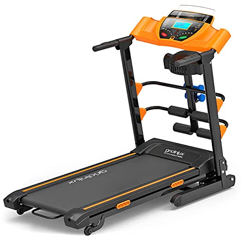 Gridinlux | Cinta de Correr Eléctrica Plegable | Trainer Race X-Treme | 1800 W | App y MP3 con Altavoces | 1-16 km/h | 12 Programas | 120x42cm Superficie | Pesas, Bandas y Banco Abdominales incluidos