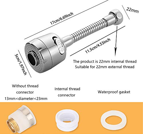 Grifo giratorio de agua, YMWALK Extensor de grifo de cocina, grifo giratorio de 360 °, cabezal de rociador, componente de repuesto, difusor de grifo, accesorios de cocina (16,5 cm de largo)