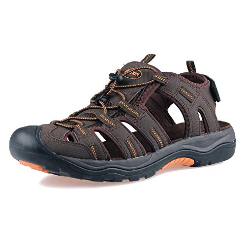 GRITION Sandalias de Senderismo Hombre Deportivas Verano Trekking Cerradas Playa Aire Libre Ajustable Ligeras Zapatillas Antideslizantes Casuales Caminar Transpirable Agua Calzados (40 EU,Marrón)