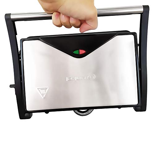 Grunkel - GRL-12 MINI - Parrilla Grill eléctrica. Usos para grill, plancha o tostador pequeño. Con placas antiadherentes. Sistema abatible. Válida como Sandwichera e ideal para paninis - 800W – Negro