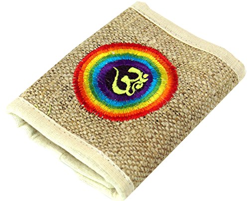 GURU SHOP Billetera de Cáñamo con Bordados, Unisex - Adultos, Rainbow OM, Elcáñamo, 9x11 cm, Carteras de Tela