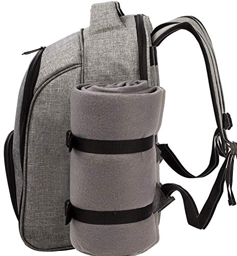 Hap Tim - Mochila de Picnic para 4 Personas con Manta de Forro Polar y Compartimento refrigerador, Color Gris