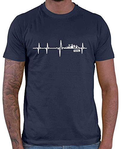 HARIZ Camiseta para hombre de senderismo con latido de corazón y alpinismo (incluye tarjeta de regalo), azul marino, S