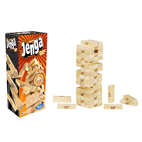 Hasbro Gaming Juego Classic Jenga con bloques de madera auténticos, juego de torre apilable para niños a partir de 6 años