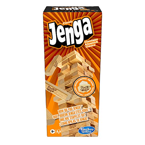 Hasbro Gaming Juego Classic Jenga con bloques de madera auténticos, juego de torre apilable para niños a partir de 6 años