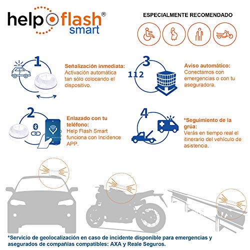 HELP FLASH SMART - luz emergencia AUTÓNOMA, señal v16 preseñalización peligro+linterna, homologada, DGT, base imantada, activación AUTOMÁTICA y REGALO LLAVERO 16 elementos 1ºs auxilios