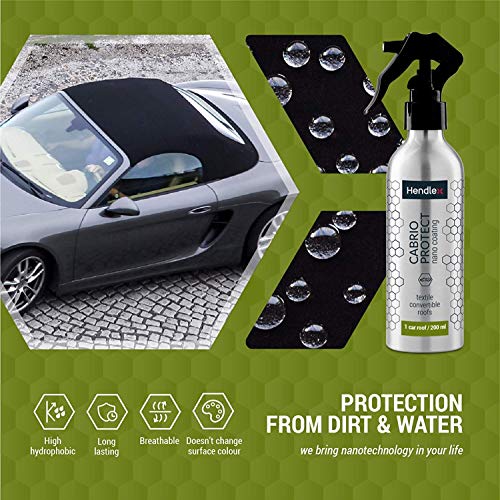 Hendlex Nano Spray Impermeabilizante Textil, Cabrio Protect Impermeabilizante de Capotas de Tela, Vinilo, Lona o Cualquier Capota Blanda 200ml