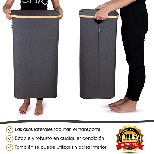 HENNEZ Cesta de ropa sucia con tapa plegable con bolsas ropa extraíble 100 l gris - Cesto Colada ropa sucia estrecho grande bambu - Canasto Cestos para la ropa sucia - Cesta para la colada