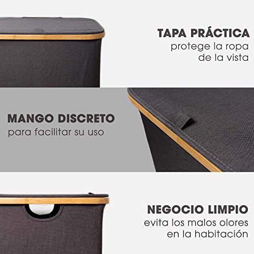 HENNEZ Cesta de ropa sucia con tapa plegable con bolsas ropa extraíble 100 l gris - Cesto Colada ropa sucia estrecho grande bambu - Canasto Cestos para la ropa sucia - Cesta para la colada