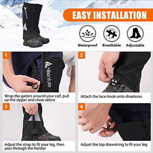 HIKENTURE Polainas para Senderismo, Caza, Ciclismo, Polainas para Hombre y Mujer, Impermeables, para Proteger Pantalones y Zapatos de la Nieve o la Lluvia, Gaiters para Senderismo en la Nieve A2