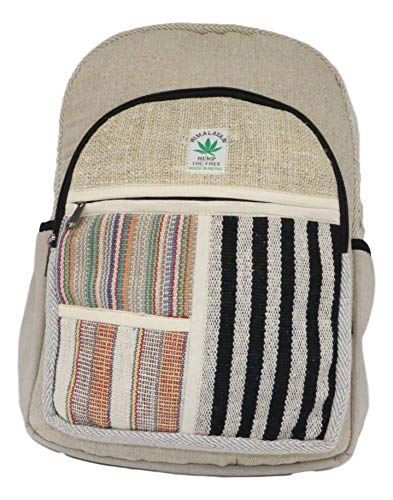 HIMALAYAN Mochila de cáñamo, mochila diaria/mochila para la escuela, viajes, ocio, al aire libre, naturaleza, con compartimento para portátil, hecha a mano en Nepal, modelo 135.2