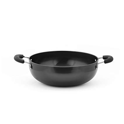 Hindalco Kadai - Sartén de aluminio (3 mm, Kadai, Kadhai, Sartén Kadhai, Kadai Indian), color negro