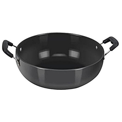 Hindalco Kadai - Sartén de aluminio (3 mm, Kadai, Kadhai, Sartén Kadhai, Kadai Indian), color negro