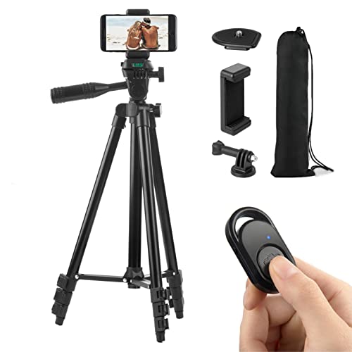 Hitchy Tripode Movil, Tripode iPhone 51 Pulgada 130cm Ligero Smartphone Tripode para iPhone/Samsung/Huawei Celular, Camara y Gopro con Mando Bluetooth Android, Soporte Móvil y Soporte Gopro (Negro)