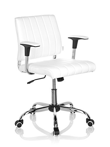 hjh OFFICE 719050 Silla de Oficina FERNANDO Piel sintética Blanco, Silla de Escritorio con reposabrazos, Silla giratoria para computadora