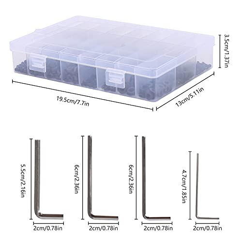 HO2NLE 1225pcs Juego de Tornillos de Acero al Carbono de Grado 12.9 Perno Tornillos de Cabeza Hexagonal Negro con 4pcs de M2 M3 M4 M5 Llave Hexagonal con Caja de Almacenamiento Plástico