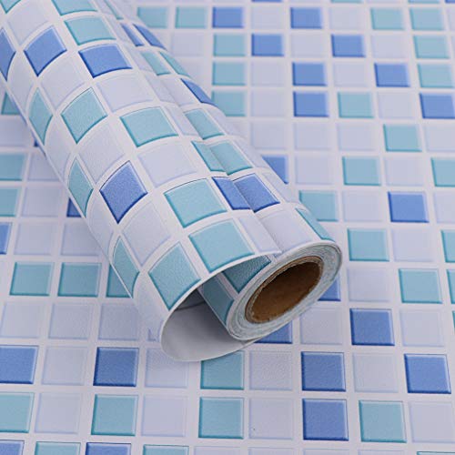 Hode Mosaico Vinilo Decorativos Adhesivo para Azulejos Cocina 40X300cm Impermeable Papel Pintado Autoadhesivo Baño Azul