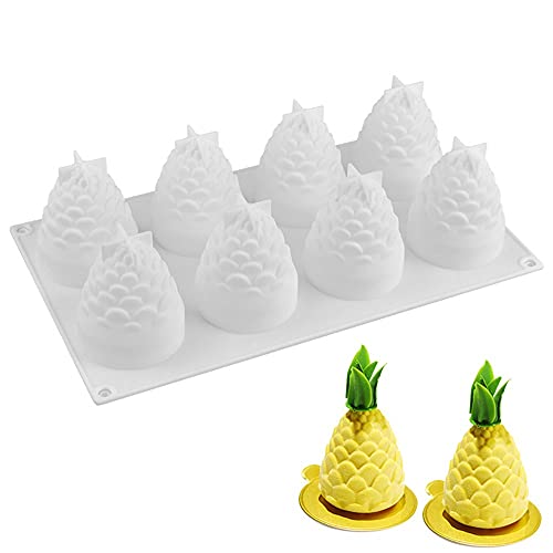 Holzsammlung 8 Cavidades Molde de Silicona 3D Cubo Forma de Piña Moldes para Caramelos Molde de Silicona para Resina Soja Jabón Hecho a Mano, Molde de Fondant, Molde de Mousse