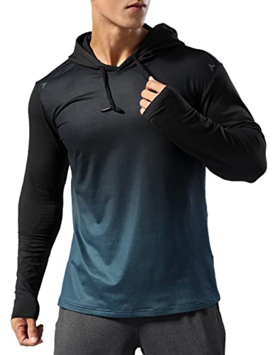 Hombre Forrado térmico Sudadera con Capucha atlética Pull-Over Manga Larga Ejercicio Fitness Running Invierno Otoño Azul Gradual S