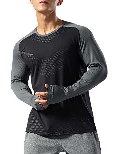 Hombres Camisas para Correr Deportes Manga Larga Aptitud física Culturismo T-Shirts Ajuste seco Cima Sudaderas Negro L