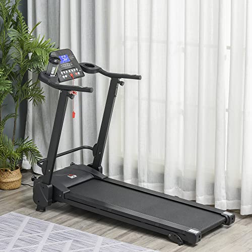 HOMCOM Cinta de Correr Andar Eléctrica Plegable con 5 Programas Pantalla LCD Velocidad hasta 14 km/h Inclinación Manual y Ruedas de Transporte Carga 110 kg 164x70x125 cm Negro