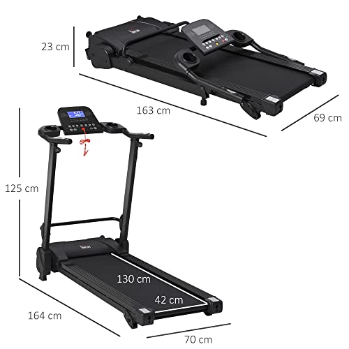 HOMCOM Cinta de Correr Andar Eléctrica Plegable con 5 Programas Pantalla LCD Velocidad hasta 14 km/h Inclinación Manual y Ruedas de Transporte Carga 110 kg 164x70x125 cm Negro