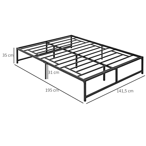 HOMCOM Marco de Cama Doble de Metal para Colchón 135x190 cm con Patas de 35 cm Estructura de Cama Matrimonio con Espacio Bajo de Almacenamiento 141,5x195x35 cm Negro