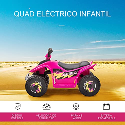 HOMCOM Quad Eléctrico para Niños de +3 Años Vehículo Eléctrico Cuatrimoto a Batería 6V con Avance y Retroceso Carga Máx. 20 kg 72x40x45,5 cm Rosa