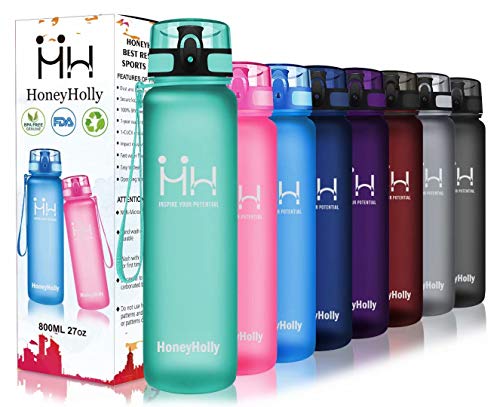 HoneyHolly Botella de Agua, 500ml con Filtro y Marcador de Tiempo, Botella Agua Deporte, sin BPA a Prueba Fugas, Botella de Agua para Bicicleta, Camping, Trekking | Botella Gimnasio, con Filtro