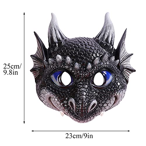 Honeyhouse Máscara de dragón 3D para niños, máscara de fiesta de Halloween Dragon Cosplay para disfraz de fiesta para Mardi Gras (negro)