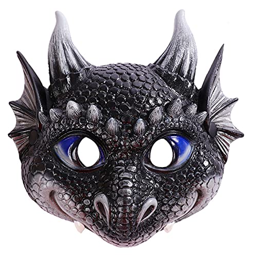 Honeyhouse Máscara de dragón 3D para niños, máscara de fiesta de Halloween Dragon Cosplay para disfraz de fiesta para Mardi Gras (negro)