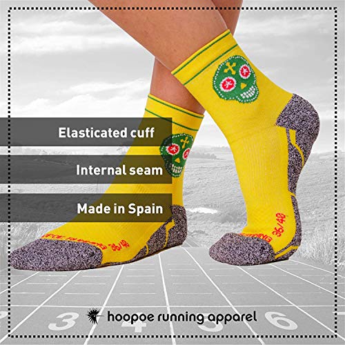 Hoopoe Running Apparel Calcetines Trail Running Amarillos, Hombres, Mujer, Divertidos, sin Costuras, Térmicos, Skully, Talla 36-40, amarillo, M