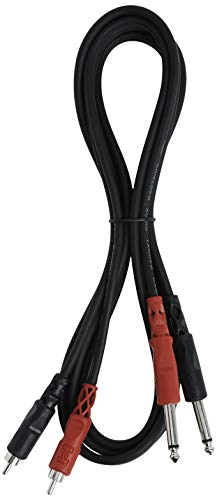 Hosa HOS CPR202 - Cable RCA a jack TS (6.3 mm, profesional, estéreo, dual, 2 m), color negro