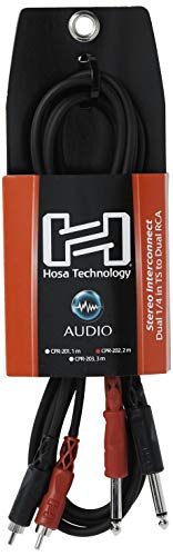 Hosa HOS CPR202 - Cable RCA a jack TS (6.3 mm, profesional, estéreo, dual, 2 m), color negro