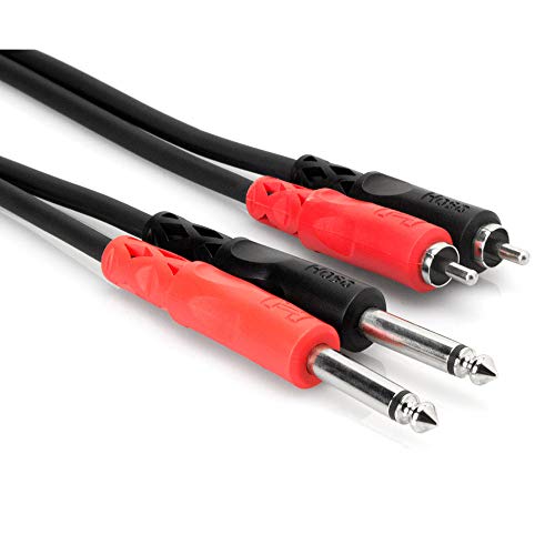 Hosa HOS CPR202 - Cable RCA a jack TS (6.3 mm, profesional, estéreo, dual, 2 m), color negro