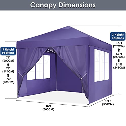 HOTEEL Carpa Plegable 3x3m Carpas y Cenadores Impermeable Cenador de Jardín Protección UV con 4 Paneles Laterales para Eventos al Aire Libre, 3x3m , Morado