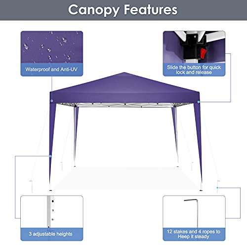 HOTEEL Carpa Plegable 3x3m Carpas y Cenadores Impermeable Cenador de Jardín Protección UV con 4 Paneles Laterales para Eventos al Aire Libre, 3x3m , Morado