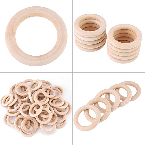 Huairdum Los Anillos del Arte de Madera, 50pcs inacaban los círculos Redondos de Madera Naturales del Arte de DIY de los Anillos DIY