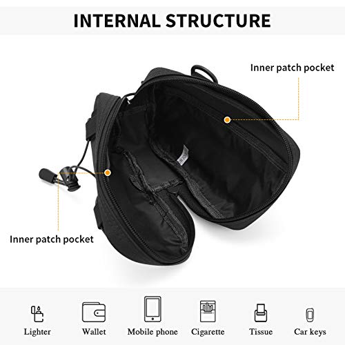 HUNTVP Mini táctica Bolsa MOLLE Pouch Militar Bolsillo Riñonera Hombre Mochila Táctical para Caza Ciclismo Camping Senderismo, Tipo-2 Negro