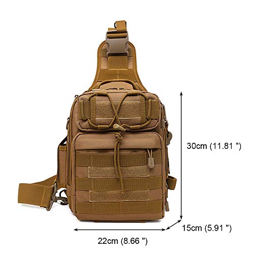 HUNTVP Mochila Táctical Mochila de Hombro Mochila de Bandolera Mochila de Pecho Estilo Militar Bolsa Hombre Riñoneras Mochilas Cruzadas Bolso Impermeable, Marrón