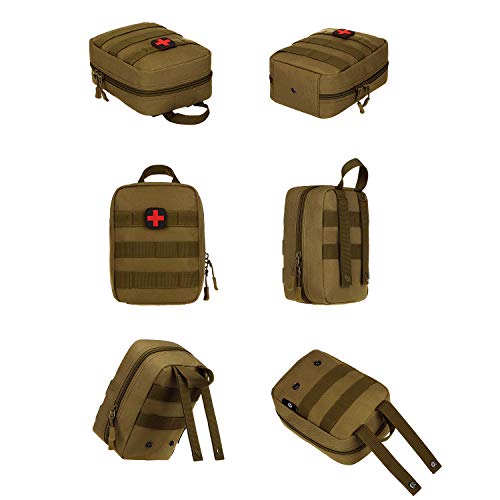 HUNTVP táctica Bolsa MOLLE Pouch Vacío Pequeña Bolsillo de Primeros Auxilios Impermeable Bolsa de Emergencia Mini Médica Botiquín para Caza Correr Camping Senderismo, Marron