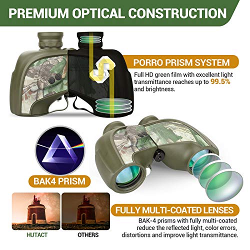 HUTACT 10 x 50 prismáticos adultos potente con telemetro y brújula iluminados para visión de baja luz, observación de las oislas, navegación de plaisance, Safari y Senderismo