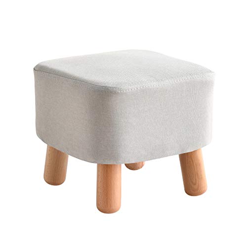 IBUYKE Taburete Bajo Tapizado Taburete Reposapiés Acolchado Taburete Bajo De Salón Patas de Madera Maciza Asiento Square Gris Claro RF-BD020