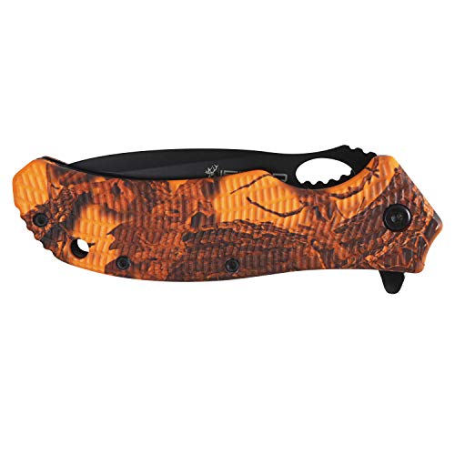 iFIELD Navaja Deportiva asistida Basic EL29032, Mango de Aluminio Color Naranja con impresión 3D, Hoja Negra de 9,5cm, Clip portacinturón, Herramienta de Camping para Pesca, Caza, Actividad Deportiva