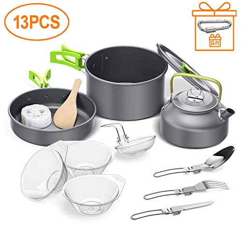 Igrome Utensilios Cocina Camping,13PCS Camping Kit de Portátil y Liviano Acero Inoxidable Ollas y Sartenes para Acampada,Excursión, Escalada,Senderismo