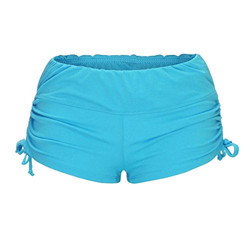 iMixCity Shorts de Natación para Deportes Acuáticos para Mujer Bikini Bottoms Traje de Baño Pantalones Cortos de Protección UV con Cordones Ajustables (L, Azul)