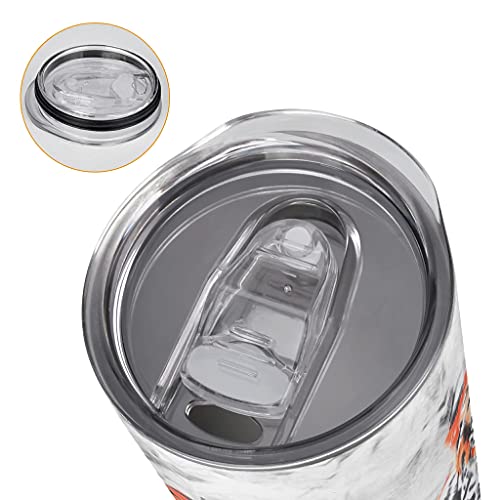 Ink Tiger - Vaso de doble pared con tapa y pajita de acero inoxidable flaco para té, sencillez, apto para portavasos de coche, color blanco 600 ml (20 oz)