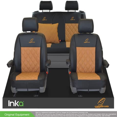 INKA - Fundas de asiento acolchadas para asiento delantero y trasero, color negro y naranja para VolksWagen T6.1, T6, T5.1, T5 California Ocean Beach Coast – MY 2014 en adelante